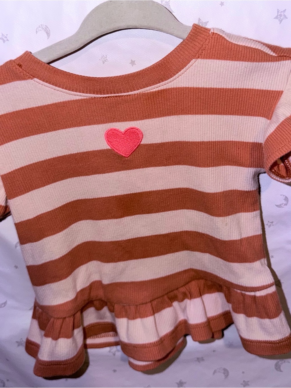 Cat & Jack Rust and Cream Striped Peplum Tee with Pink Heart